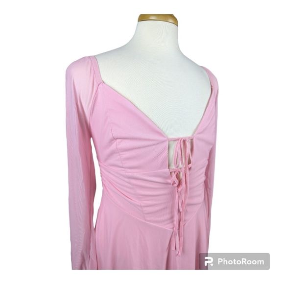 Pink Mini Dress with Tie Front and Bell Sleeve in Size XL - Picture 2 of 6